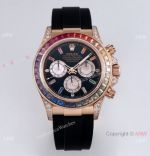 BL Factory Swiss Replica Rolex Daytona Cal.4130 Rose Gold Rainbow Oysterflex Rubber Strap